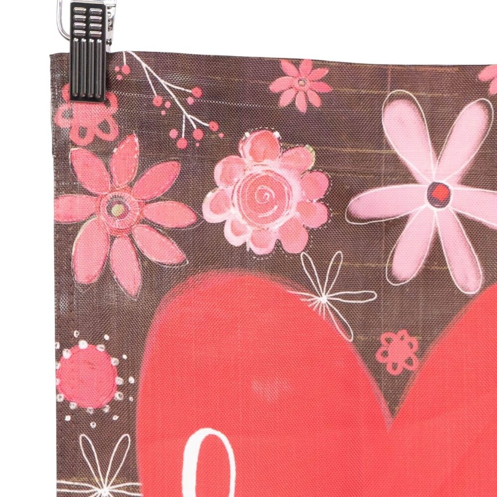 Love Garden Flag Valentines Day 13"x18" Heart Flowers Pink Brown Katie Doucette - Picture 2 of 5